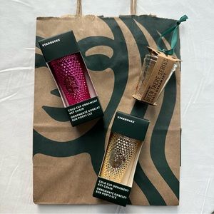 🆕 Starbucks Sangria & Gold Bling Studded & Florida Glass Ornaments - Set of 3